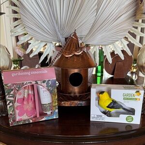 Copper Birdhouse, Singing Bird, Gloves & Lotion